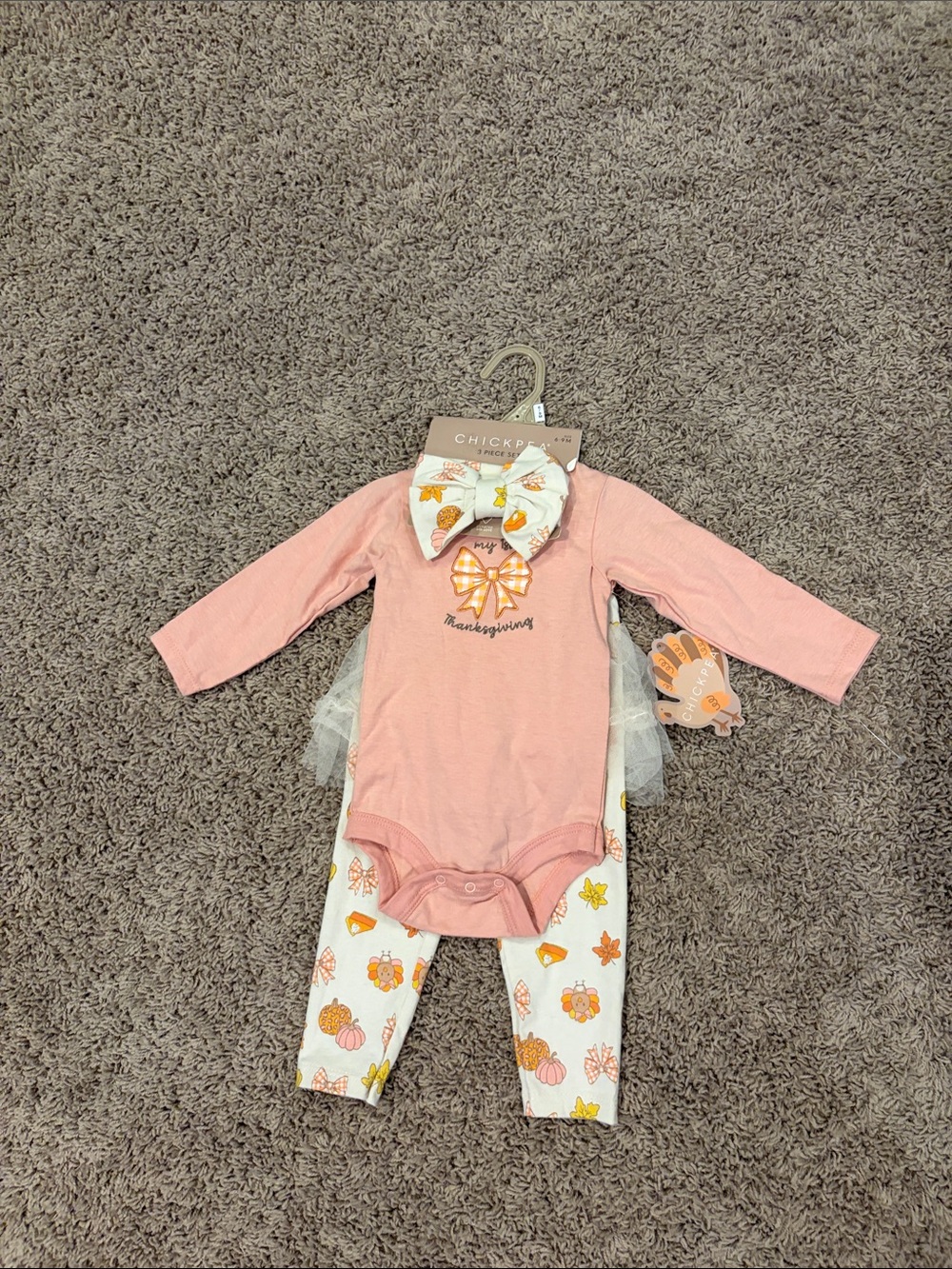 chick pea pink Thanksgiving One-Piece Set with Autumn Print Leggings